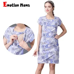 Dresses Emotion Moms Short Sleeve Summer Maternity Dress Printed Cotton Lactancia Nursing Breastfeeding Dresses CLEARANCE PRICE