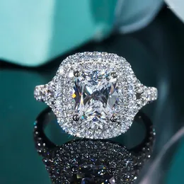Anéis de cluster luxo moissanite anel certificado s925 prata esterlina com pt950 platina banhado para mulheres jóias finas proposta casamento