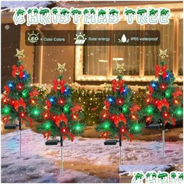 Juldekorationer 24 Solar Tree Lights LED Utomhusvattentät gräsmatta Garden Stake for Road and Courtyard Decoration Navigation Drop Dhaqq