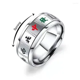 Cluster Ringe Angst Zappeln Edelstahl Spinning Spinner Ring Für Männer Frauen Chinesische Charakter Mahjong Drehbar