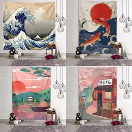 Print Blanket Kanagawa Wave Tapestry Wall Hanging Bohemian Bed Hippie Japanese Illustration Kawaii Bedroom Home Decor 240127