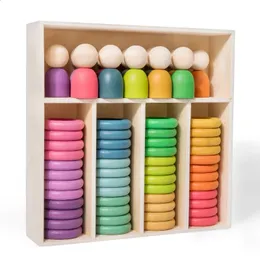Regenbogen-Holz-Montessori-Spielzeug für Kleinkinder, Farbsortierbecher, Löffel, Ball, passendes Spiel, Feinmotorik-Training, sensorisches Lernspielzeug 240131