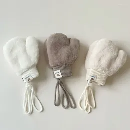 Hair Accessories 1-4Y Baby Cartoon Bear Label Mittens Winter Warm Kids Girls Gloves Soft Fur Children Toddler Thick Child Fleece