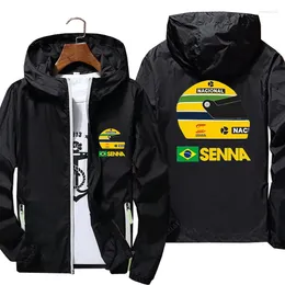 Jaquetas masculinas Ayrton Senna Capacete Ooded Zipper Fino Windbreaker Parkas Casaco Jaqueta Esportes Piloto Slim Fit Roupas Tops