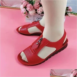 Sandals Summer Shoes For Women Pu Leather Comfort Mother Zipper Flat Solid Color Plus Size Fashion Sandalias De Mujer Drop Delivery Dhujf