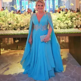 Aso EBI 2024 Arabo Blue A-Line The Bride Dresses Lace Chiffon Evening Prom Party Formale Birthday Celebrity Mother of Groom Gowns Dress ZJ055