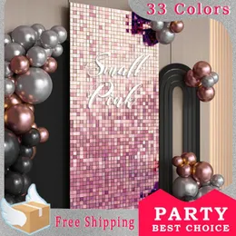 Party Decoration SmallPink Shimmer Wall Backdrop 6-18Pcs Iridescent Square Sequin Shimer Panel For Birthday Wedding Decorations