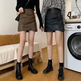 Skirts Women Fashion 2024 Casual Mini Asymmetrical Korean Style Slim High Waist Solid A-line Skirt Autumn Winter N3