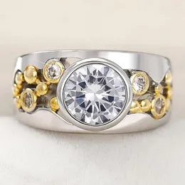 Anéis de cluster Huitan Ly projetado anel de dedo da senhora oco para fora banda larga dois tons luxo hip hop legal meninas acessórios mulheres jóias