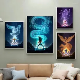 Paintings Anime Manga The Zodiac Knight Posters And Prints Phoenix Pegasus Cygnus Dragon Power Canvas Painting Mural For Modern Home Decor