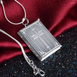 سلاسل منخفضة السعر Sier Needle Square Square Cross Cross Po Pendant Necklace Lovers Charms Gift El Collar Jewelry