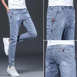 Jeans masculinos 2024 primavera e outono clássico moda magro cor sólida elástica pequenas pernas casual confortável tamanho grande 28-36