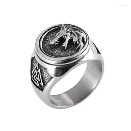 Cluster Rings Retro Viking Odins Wolf Fenrir Signet Men rostfritt stål norrn norrmytologiska symboler Valknut amulet ring punk smycken GJ0028