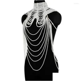 Neck Ties 449B Women Mti Layered Simated Pearl Bib Necklace Collar Beaded Tassel Faux Leather Shoder Chain Bra Top Body Jewelry Drop Dhbgb