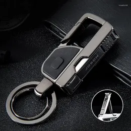 Keychains Multifunctional Car Keychain Metal Band LED Light Creative Stainless Steel Nail Clippers Scissors Men's Key Pendant