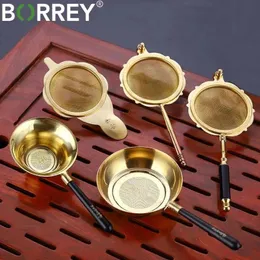 BORREY Copper Tea Infuser Reusable Coffee Filter Kung Fu Tea Set Copper Strainers Mug Infuser With Handle Teaware Accessories 240119