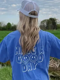 Damen-T-Shirts „Have A Good Day“-Druck, weibliche Baumwollkleidung, lässig, Oversize, kurzärmelig, Hip-Hop-Mode, T-Shirts mit Rundhalsausschnitt, Damen-T-Shirt