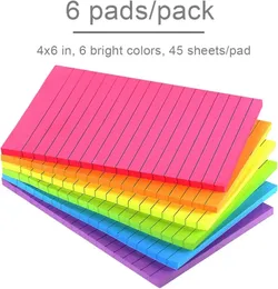 Fodrade Sticky Notes 4x6 i ljust styrda Post Stickies Färgglada Super Sticking Power Memo Pads sitt starka lim 270 ark 240122