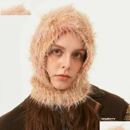 Beanie/Skull Caps Beanie/Skl Caps Winter Imitation Mink Fur Clava Hat Uni編みフード付き屋外ワンピースネックカラービーニーca dhvqm