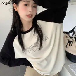 Women's T Shirts T-shirts Women Letter Long Sleeve Casual Panelled All-match Fashion Vintage Spring Ulzzang Loose Cozy Female Streetwear