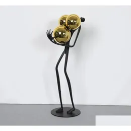 Decorative Objects Figurines Modern Abstract Character Holding Golden Globes Resin Scpture Artwork Model Room Crafts Home Homefavor Dhf3F