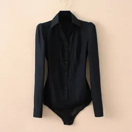 Плюс размер сплошной цвет с отложным воротником и V-образным вырезом боди женские рубашки спереди плиссированные белые блузки офисные женские топы черный синий 5XL 240202