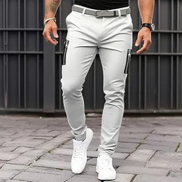 Homens streetwear jogger lápis calças 100% algodão negócios casuais calças vintage zip up carga calças compridas pantalon homme 240124