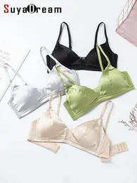 BRAS SETS SUYADREAM Kadınlar İpek Sütü Seti%93%İpek%7 Spandex İnce Kalıp Kupası Telsiz 2024 Rahat Gümüş Pembem