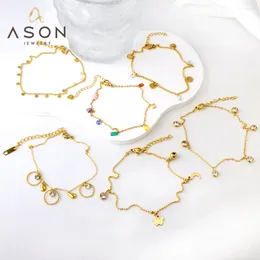 Anklets ASONSTEEL Stainless Steel Cubic Zirconia Charms Chain Anklet Round Accessoires Gold Color For Women Girl Foot Jewelry Bracelets