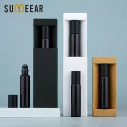 Storage Bottles 50Pcs/Lot 5ml 10ml Matte Black Essential Oil Bottle With Box Roll On Perfume Cosmetics Container Print LOGO Pay Extra