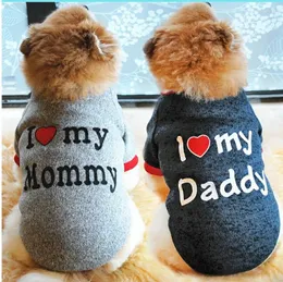 Hundebekleidung, kleine Kleidung, niedliche Welpen- und Katzenkleidung, Baumwoll-T-Shirt, Chihuahua-Mops-Weste, Frühlings-Herbst-Haustierkostüm „I Love Daddy Mommy“.