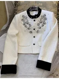 HMA Vintage luksusowe diamentowe koraliki kurtka Kobiety design moda jesienna zima pojedyncza wełniana wełniana płaszcz o pojemności 240124