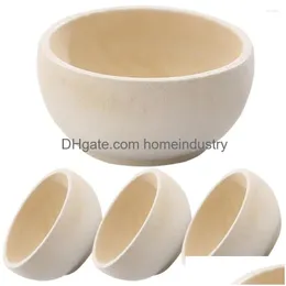 Zestawy naczyń obiadowych 4PCS Bowl Drewniane zabawki Niedokończone drewniane rzemiosło DIY Crafts Making Playtings Dostawa Dhox5