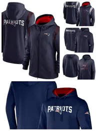 New England''patriots''men Navy Boideline Club Performance Full-Zip Bluza z kapturem