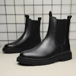 Chelsea Boots Mens Casual Leather Biker Boot High Top Slipon Trendy Allmatch Street Fashion Waterproof Antiwear Shoe 240126