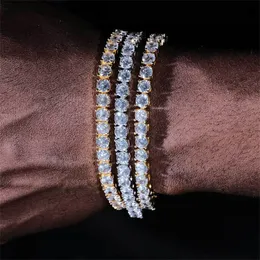 Hiphop 3/4/5mm cz zircão tênis masculino pulseira pulseira estilo punk contas de diamante gelado para fora pulseira de corrente para mulher bijoux