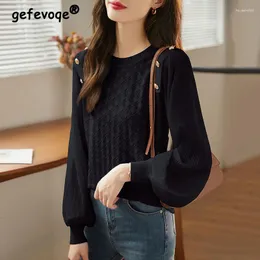 Women's Sweaters Korean Simple Casual Sweet Chic Button Pullover Knitwears Women 2024 Spring Autumn Fashion Solid Round Neck Long Sleeve