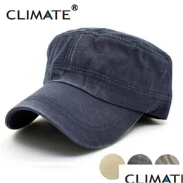 Bola Caps Clima 2021 Primavera Simples Sólido Pesado Lavado Denim Algodão Flat Top Hat Homens Mulheres Ajustável Caça Exército Gota Entrega DH3LM