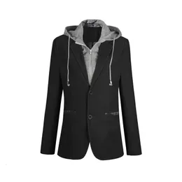 Plus Size M6XL Casual Blazer Men Fake Two Pieces Detachable Hood Full Sleeve Single Breasted Buttons Suit FS150 240124
