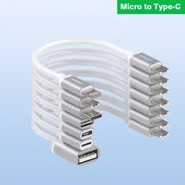 휴대용 마이크로 USB to Type C 미니 짧은 충전 케이블 안드로이드 유형 C 어댑터 플래시 드라이브 U 실드 10cm 25cm 50cm