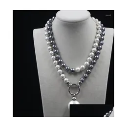 Hänge halsband Beautif Wedding Grey Black 10mm South Sea Shell Pearl Necklace Long 35 tum Drop Delivery DHA3K