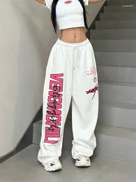 Damenhose QWEEK Cyber Y2K Streetwear Weiße Jogging-Jogginghose Damen Harajuku Egirl Sport Übergroße Hip Hop-Briefhose mit weitem Bein