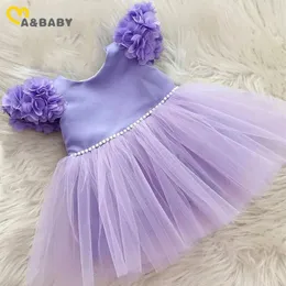 Kız Elbiseler Mababy 6m-6y Prenses Çocuk Bebek Kız Elbise Mor Çiçek Tül Tutu Parti Doğum Günü Çocuk Giysileri