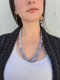 Girocollo Ins Blogger Stessa collana di perline rotonde con pietre preziose naturali blu scuro per le donne Catena di clavicola fatta a mano fai-da-te di moda di nicchia femminile