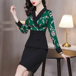 Kvinnor Kläder Fashion Printed Spliced ​​Dress Spring Office Lady Workplace Social Formal Elegant Temperament Dresses 240131