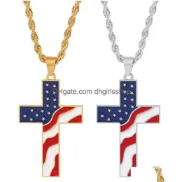 Pingente colares pingente colares estrelas americanas e listras cruz de aço inoxidável eua bandeira colar moda jóias acessórios com dh6so