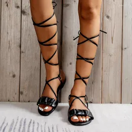Kvinnors storlek Top Cross Sandals Large High Summer Strap Flat Beach Roman Fashion Bekväm inte halkad tå 26