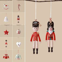 Decorazioni natalizie Pendenti pendenti nordici Stella Cuore RossoBianco Decorazioni per albero di Natale Doppi lati dipinti Po Prop Abbellimento Festival