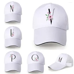 Ball Caps Baseball Fitted Cap Dad Hat Snapback Mesh Trucker Flower And Blackletter Print Adjustable Cotton Back Buckle