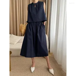 Work Dresses Women 's Summer 2 피스 의상 조끼 탑 및 Midi Skirt Set 2024